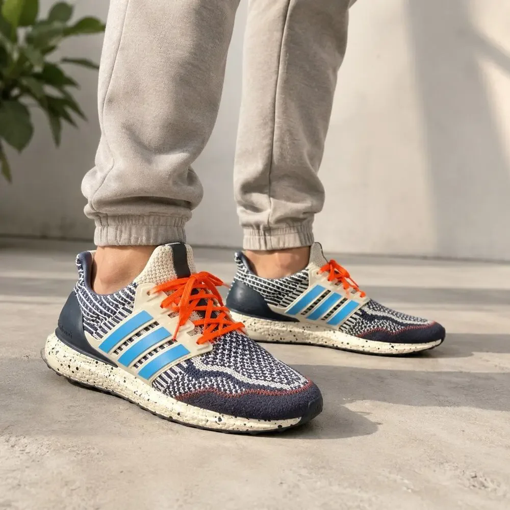 adidas Ultraboost Mens 11 Blue White Orange Primeknit Running Shoes Sneakers